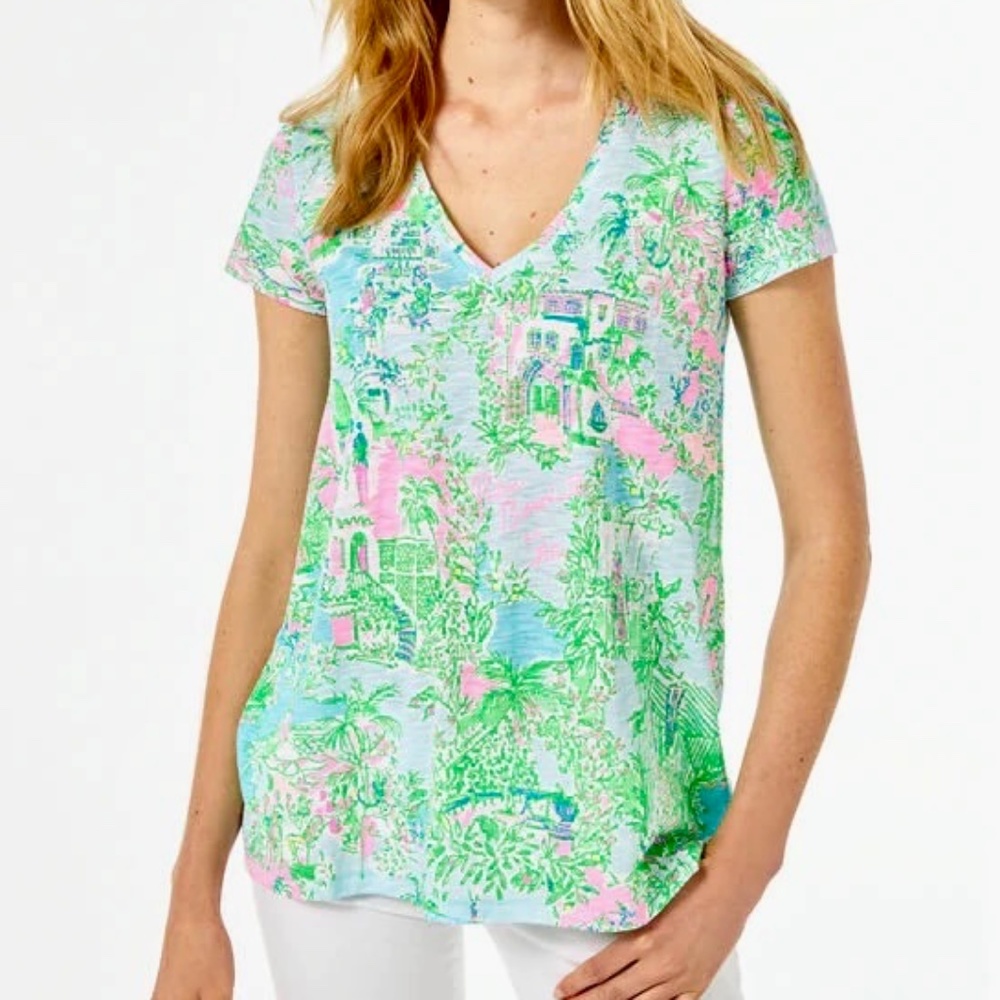 Lilly Pulitzer NWOT Etta V-Neck Top (Lilly Loves Palm Beach) XXS